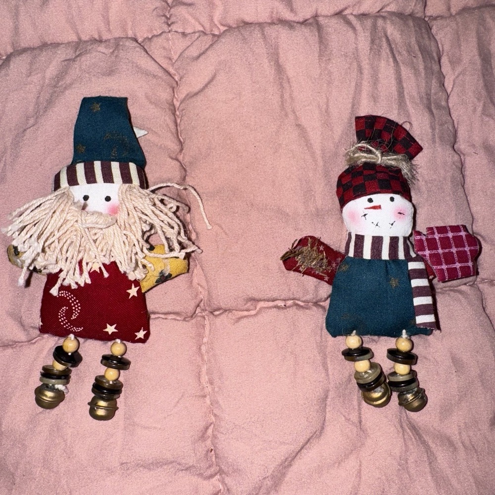 Handmade Snowmen Magnets Cloth And Beads Refrigerator Christmas Winter Whimsy